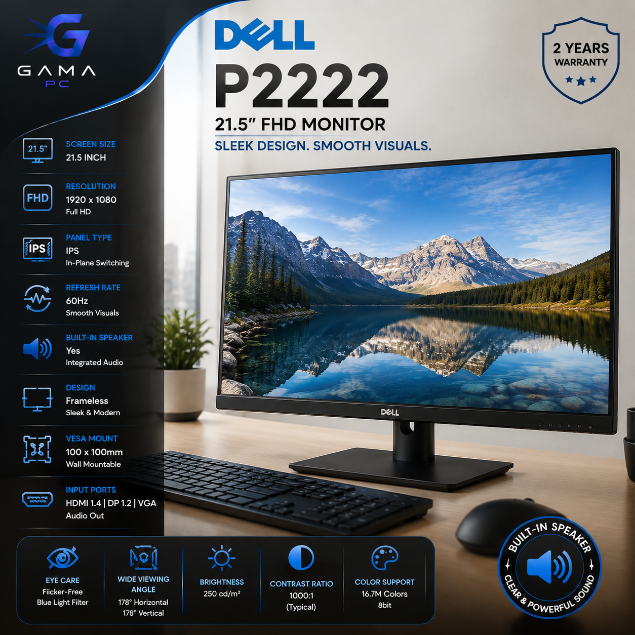مانیتور Dell P2222 سایز 21.5 اینچ Full HD با پنل IPS