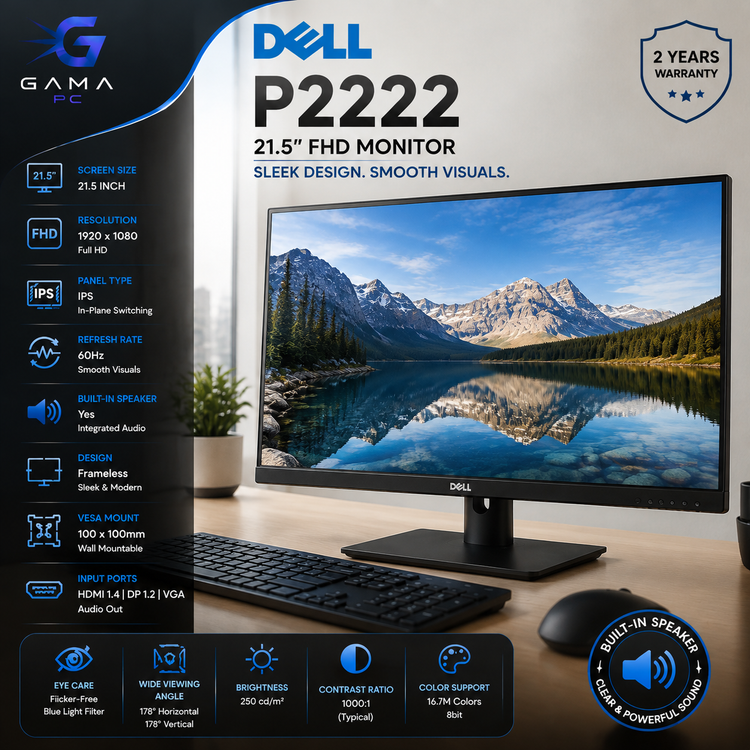 مانیتور Dell P2222 سایز 21.5 اینچ Full HD با پنل IPS