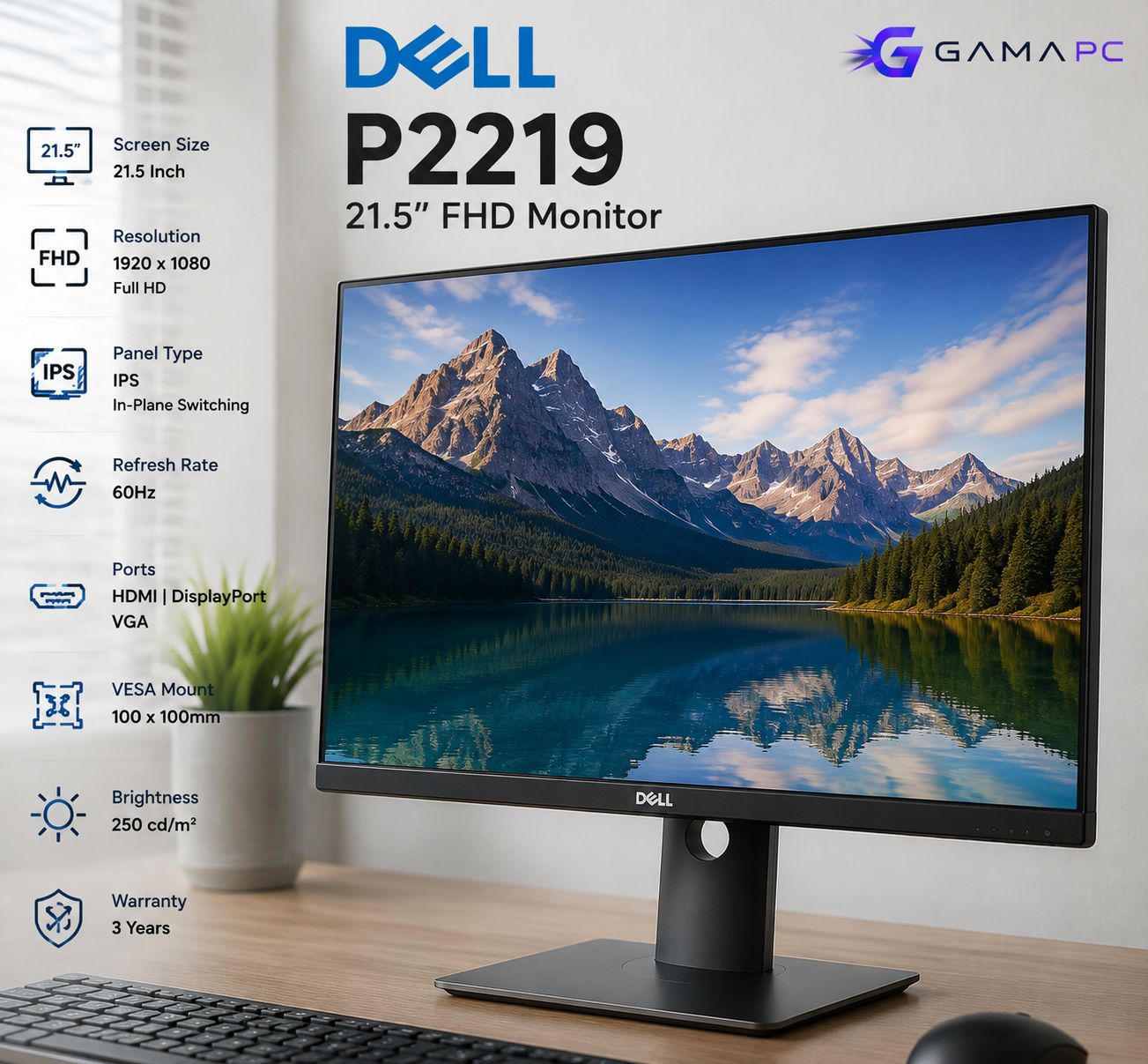 مانیتور Dell P2219 سایز 21.5 اینچ Full HD IPS